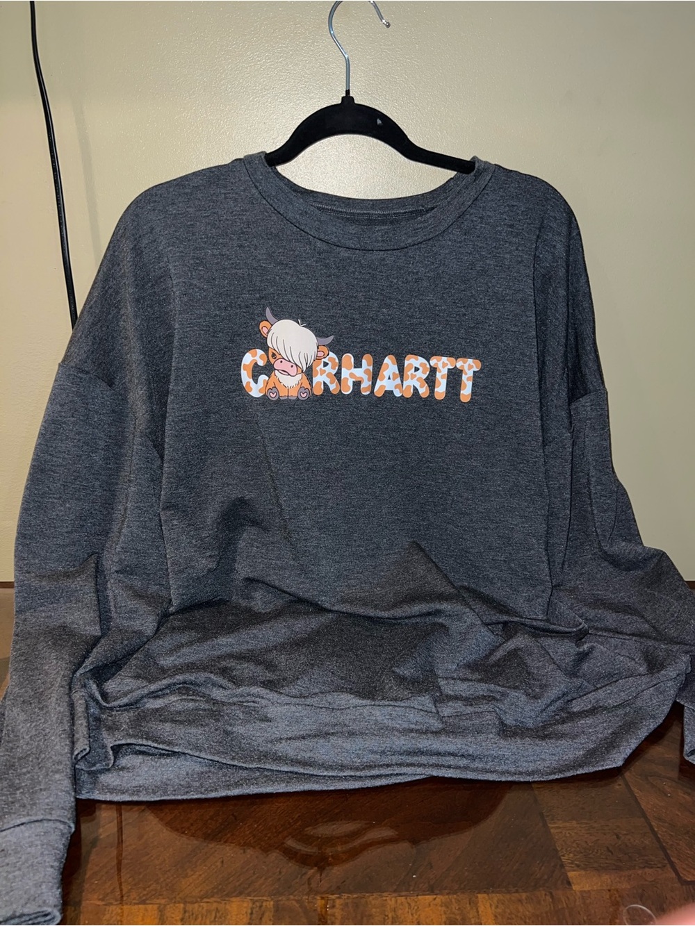 Carhartt Women's Dark Gray Long Sleeve Tee with Graphic Logo